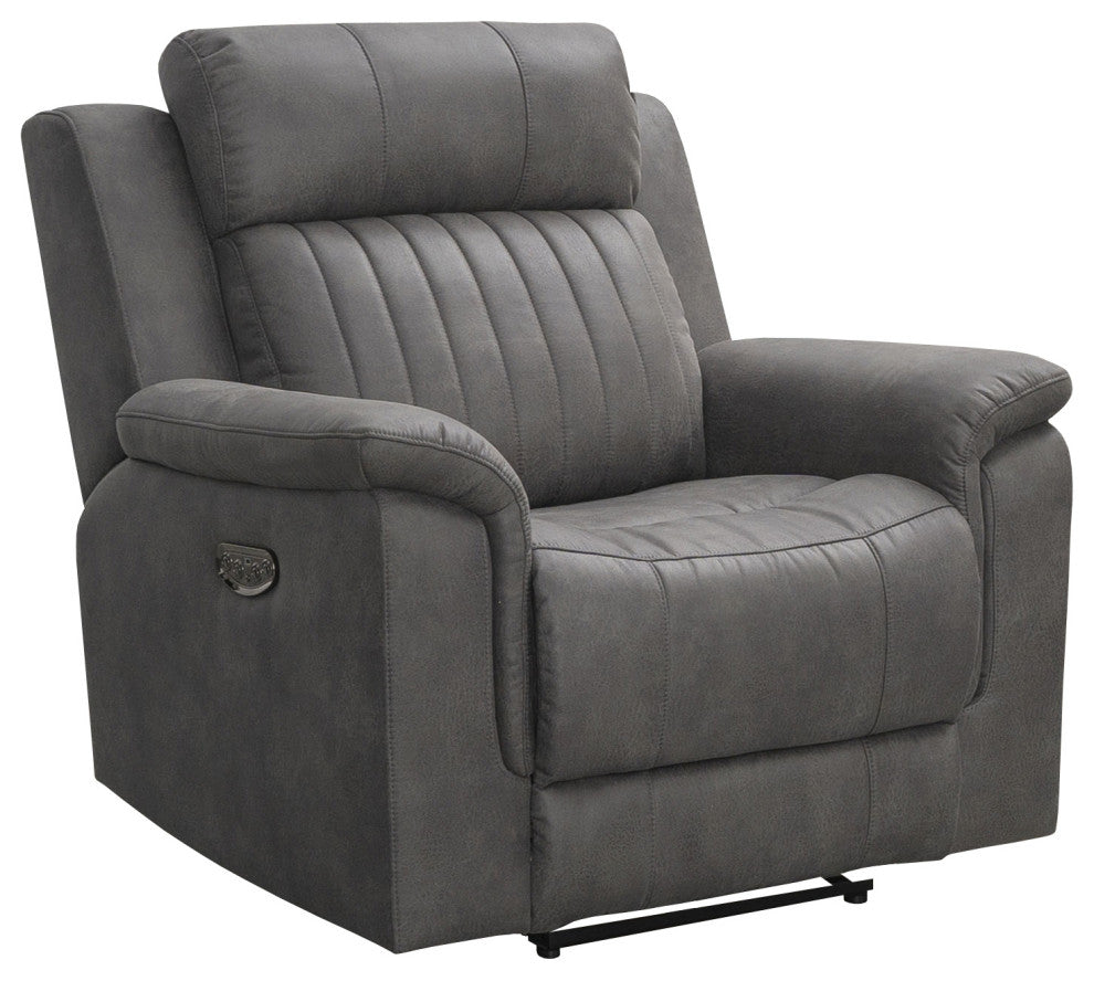 Charlee Fabric Power Recliner, Power Headrest, Gray