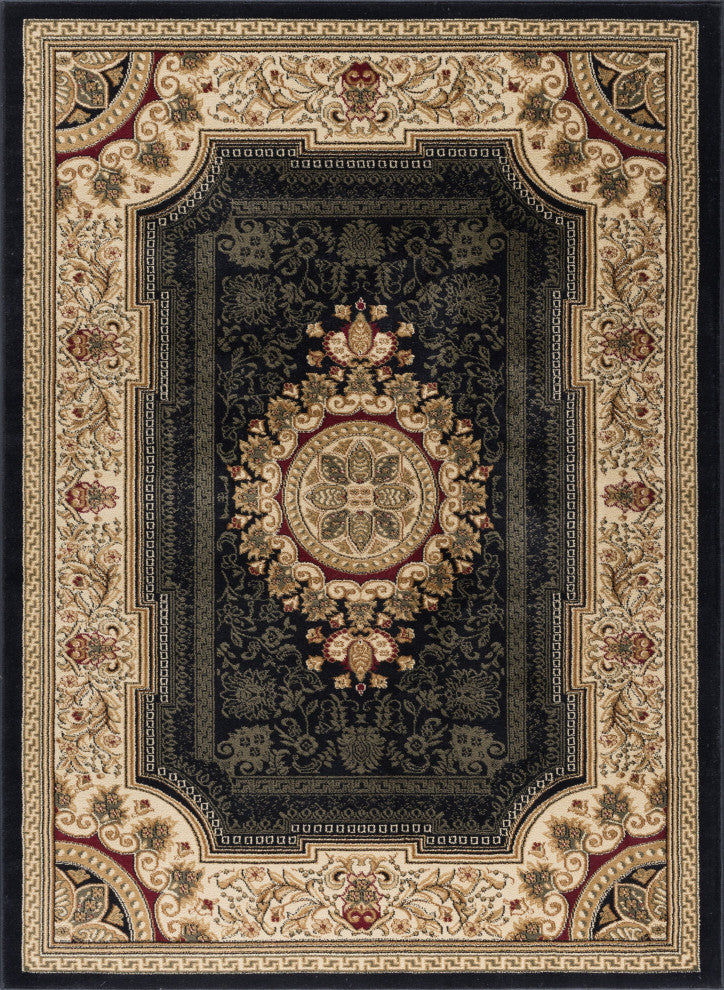 Jayden Traditional Oriental Area Rug, Black, 8'9''x12'3''