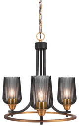 Paramount Uplight 3-Light Chandelier, Matte Black & Brass, 5" Smoke Textured