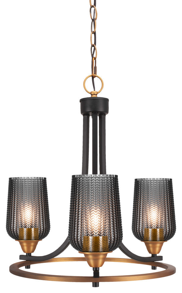Paramount Uplight 3-Light Chandelier, Matte Black & Brass, 5" Smoke Textured