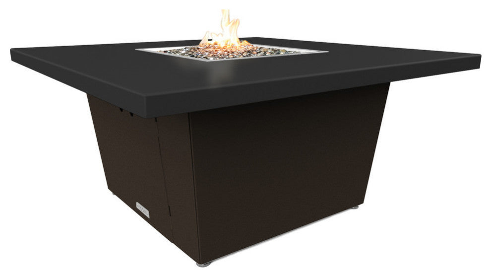 Square Fire Pit Table, 44x44, Chat Height, Propane, Black Powdercoat Top, Bronze