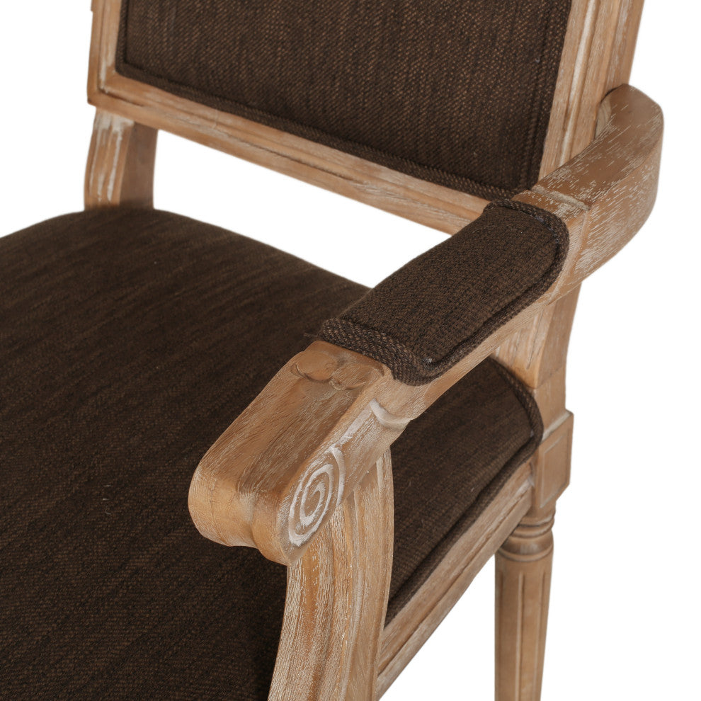 Joretta French Country Fabric Upholstered Wood 5-Piece Circular Dining Set, Natural/Brown
