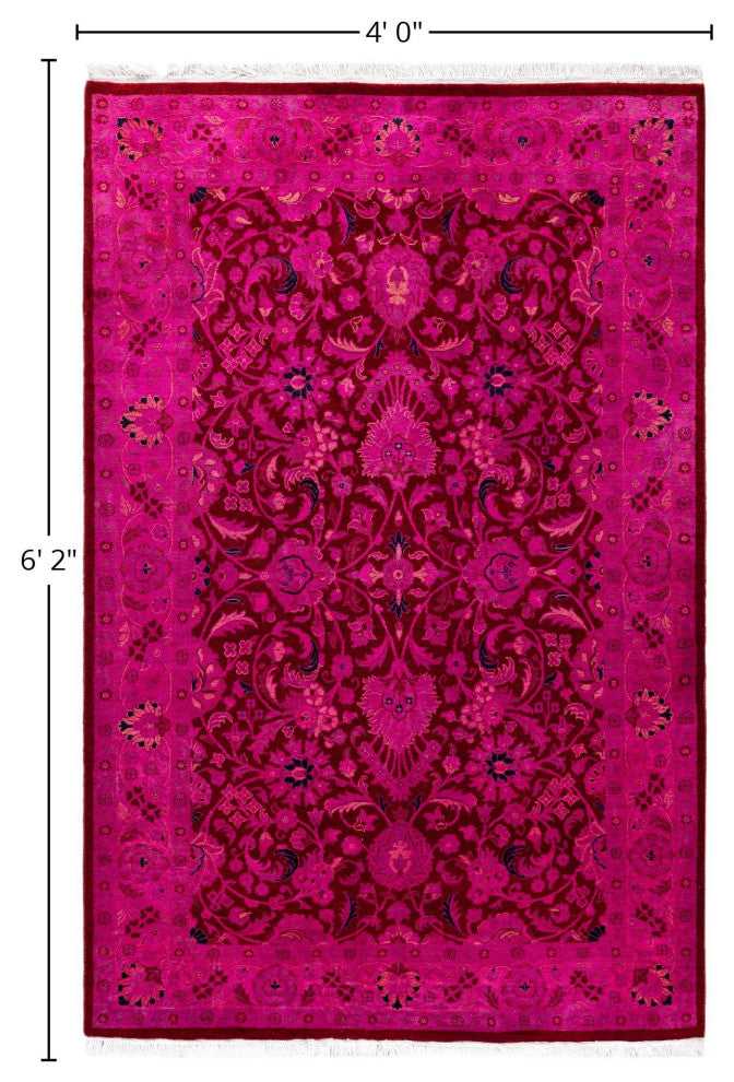 Overdyed One-of-a-Kind Hand-Knotted Area Rug Purple, 4' 0" x 6' 2"