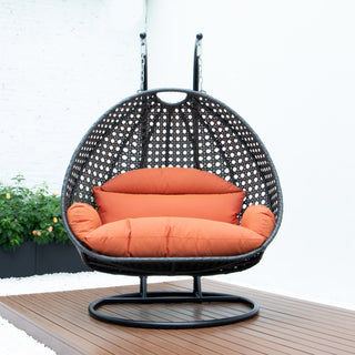 2 Person Charcoal Wicker Double Hanging Egg Swing Chair, Orange