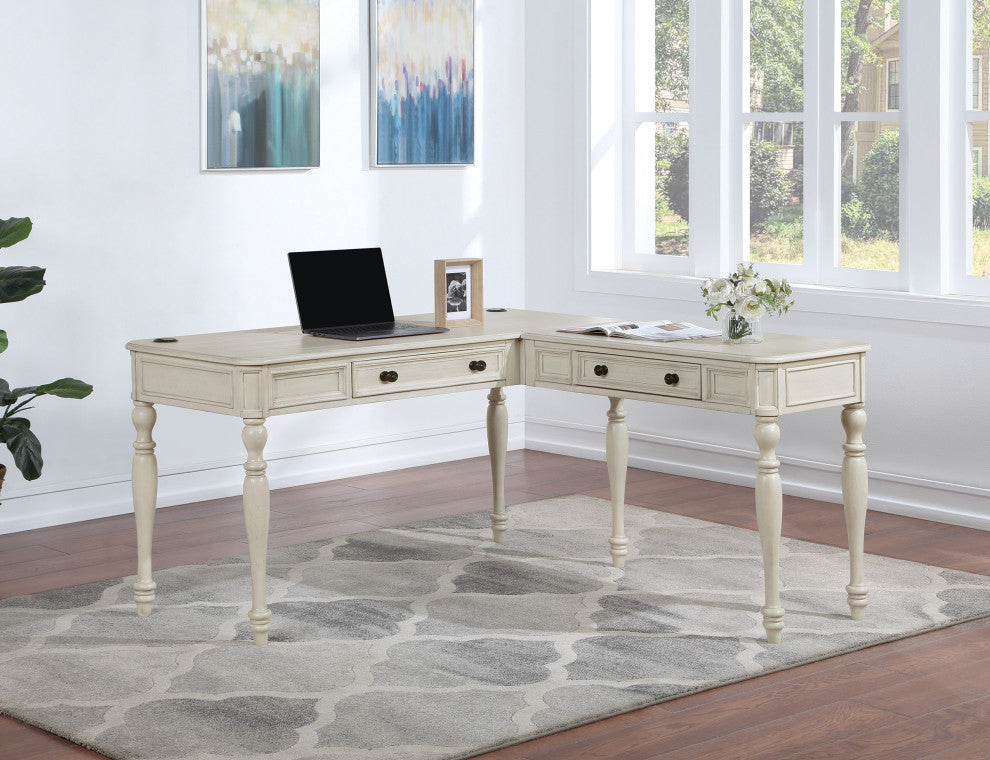 Country Meadows L-Shape Desk With Power, Antique White