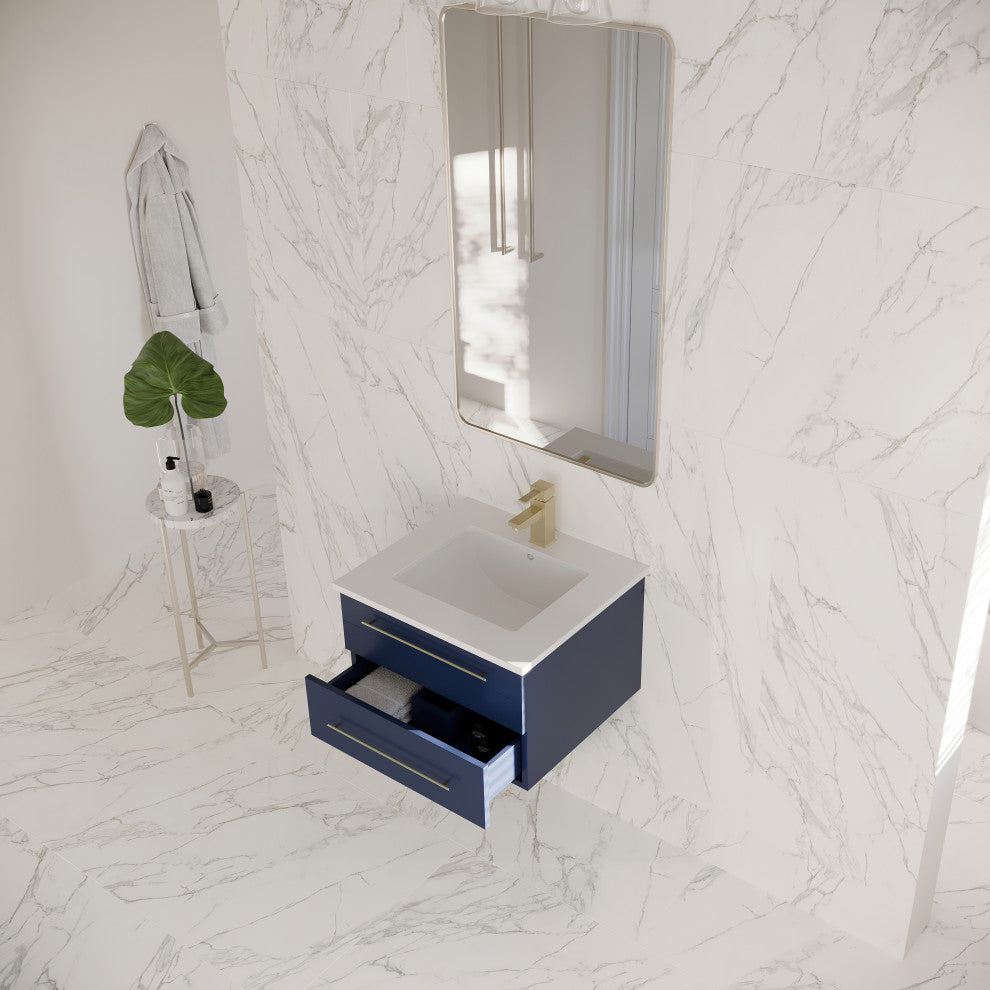 Fresca Lucera 24" Modern Royal Blue Wall Hung Cabinet, Top and Undermount Sink