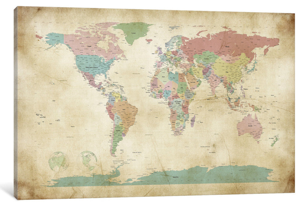 "World Cities Map" by Michael Tompsett, 26x18x1.5"