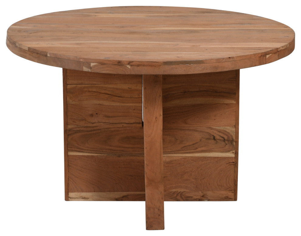 Fernious 48" Round Dining Table, Natural Finish on Mango Solid Wood