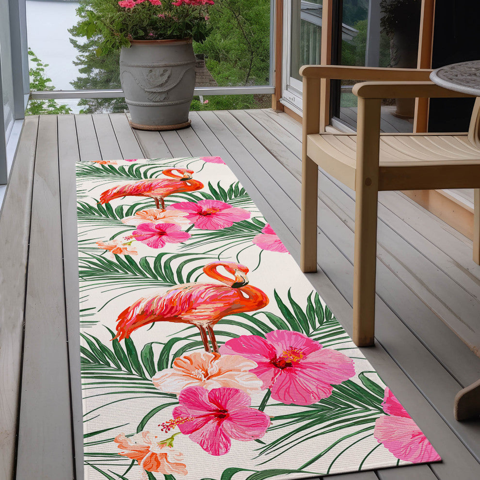 Indoor/Outdoor Tropics TC12 Ivory Machine Washable 2'3" x 7'6" Runner Rug