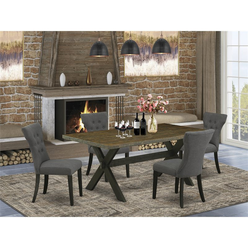 5-Piece Set, 4 Chairs and Table With Jacobean Table Top, Black