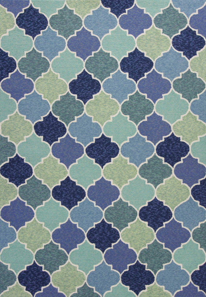 HomeRoots 5'x8' Blue Hand Hooked UV Treated Quatrefoil Indoor Outdoor Area Rug