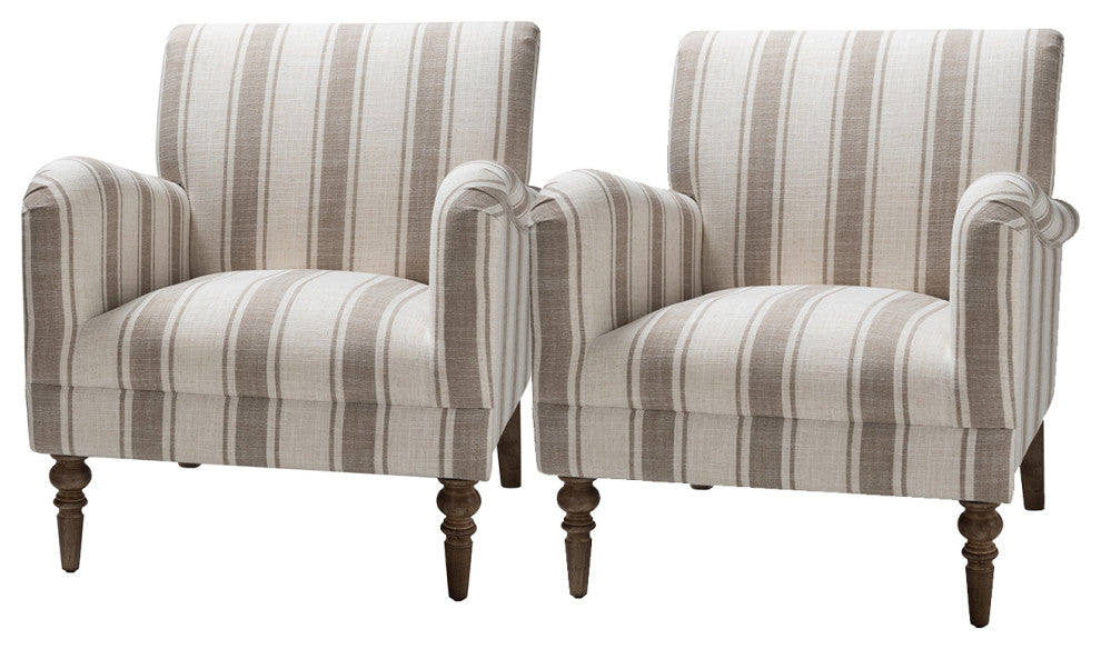 Stripe Armchair Set of 2, Tan