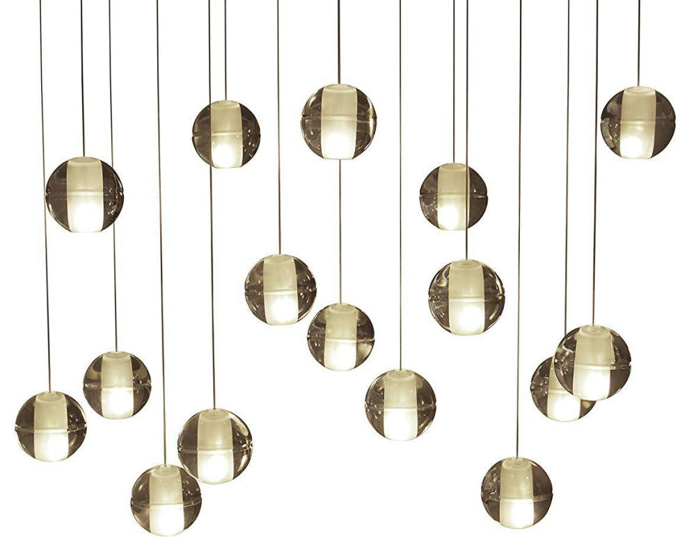 16-Light LED Rectangular Floating Clear Glass Ball Chandelier
