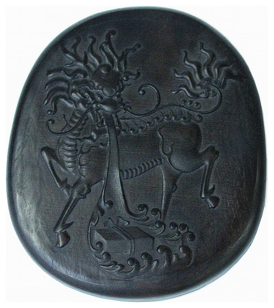 Chinese Kirin Motif Oval Shape Box With Ink Stone Inkwell Pad Hws2443