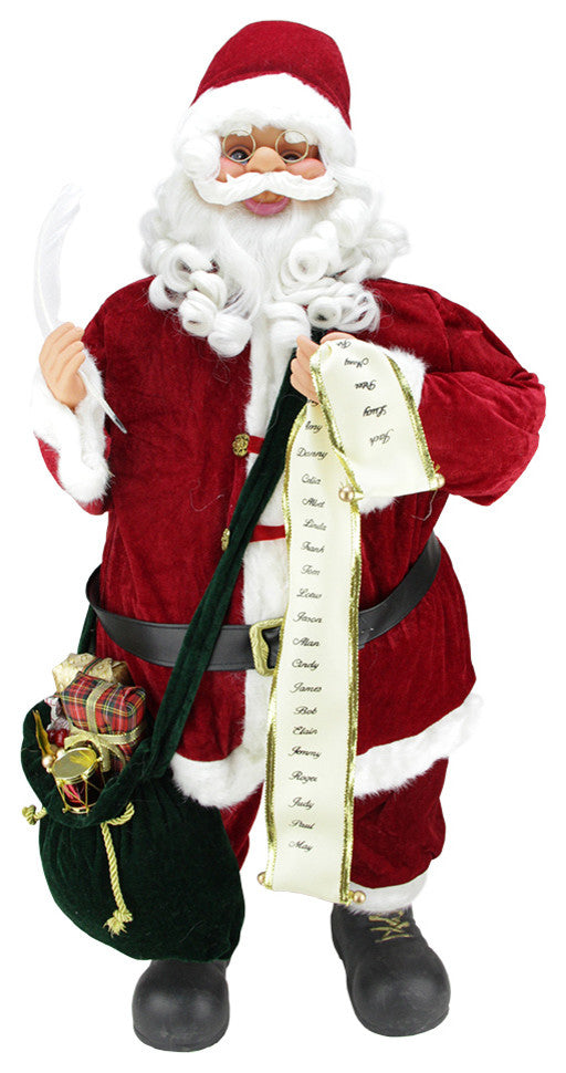 36" Traditional Musical Animated Standing Santa Claus With List