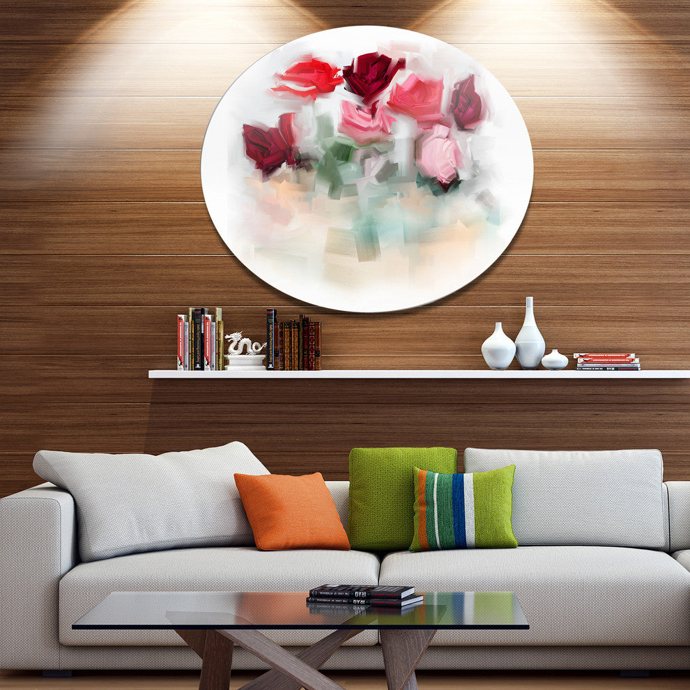 Rose Floral Watercolor Illustration, Animal Round Wall Art, 23"