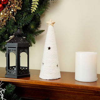 11.5" LED Lighted White Christmas Tree, Star Cut-Outs Table Top Figure