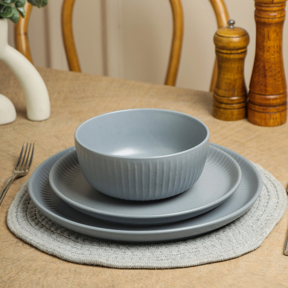 Stone Lain Logan Stoneware 16 Piece Dinnerware Set With Pasta Bowls, Grey