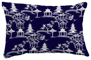 Chinapezka Floral Print Throw Pillow With Linen Texture, Navy Blue, 14"x20"