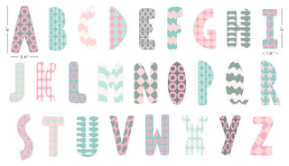 Modern Alphabet Fabric Wall Decals in Pink, Grey, and Light Blue