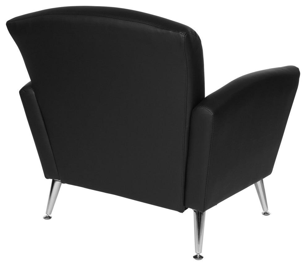 Club Chair, Dillon Black Bonded Leather With Chrome Legs