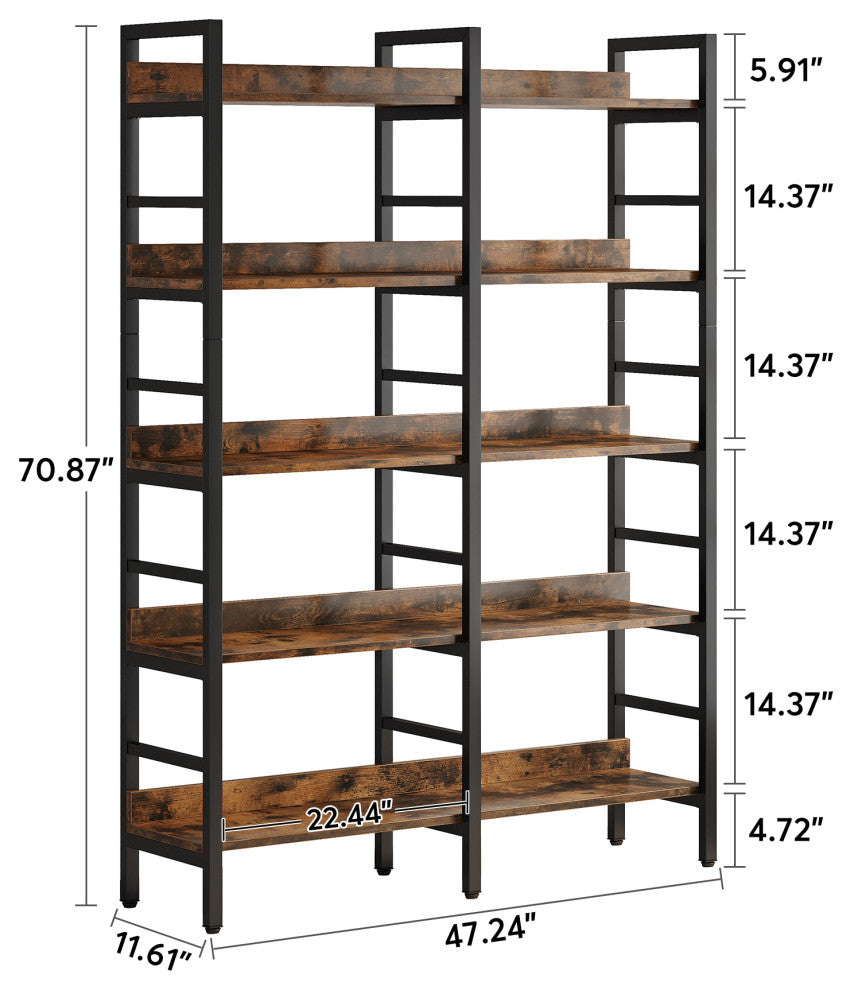 Tribesigns 5-Tier Industrial Bookshelf, 71\" Tall Etagere Bookcase, Brown