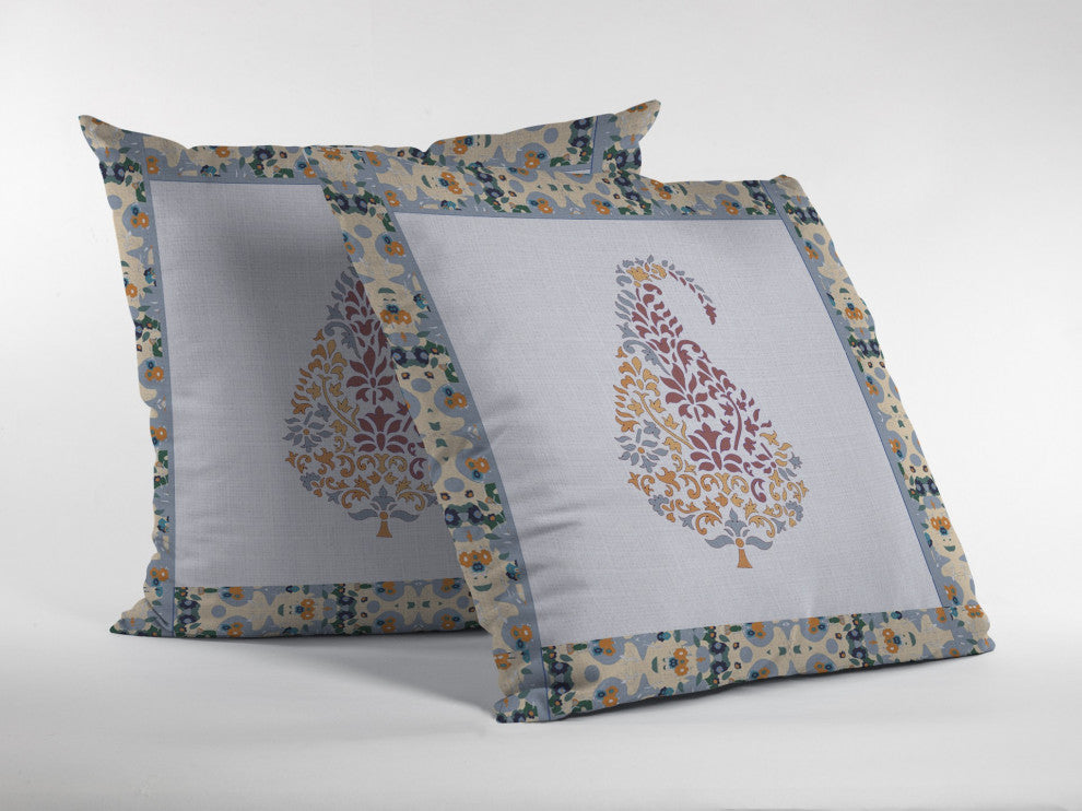 26 Red White Paisley Indoor Outdoor Zippered Throw Pillow