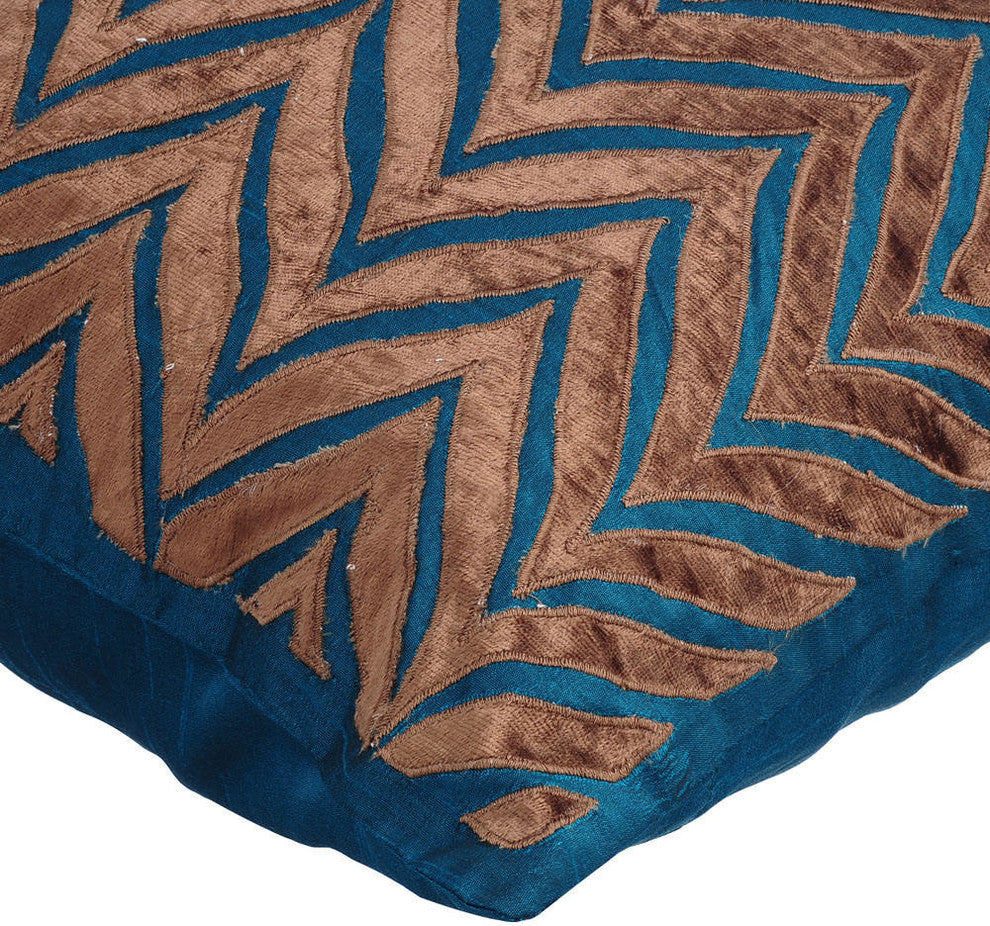 Blue Decorative Pillow Covers 14"x14" Velvet, Chevron Escape