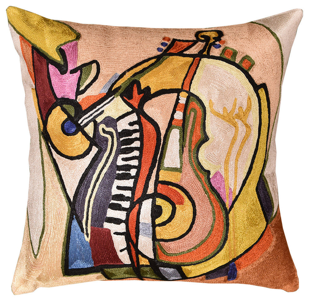 Music is my Life by Alfred Gockel Accent Pillow Cover Handmade Art Silk 18x18"
