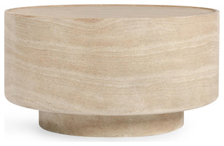 Mckenna Round Stone Outdoor Coffee Table, Beige
