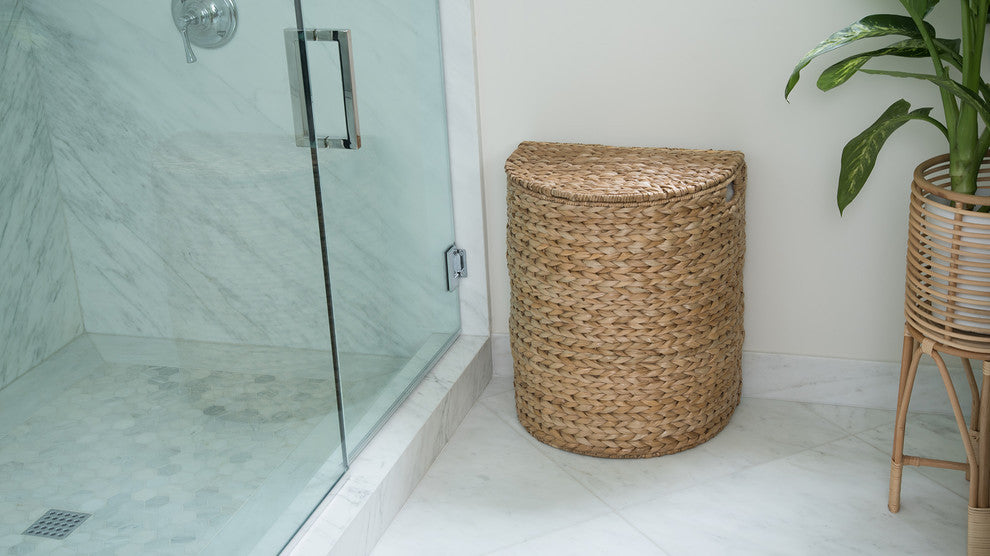 Sea Grass Half Moon Hamper/Laundry Basket With Removable Liner, Natural Color
