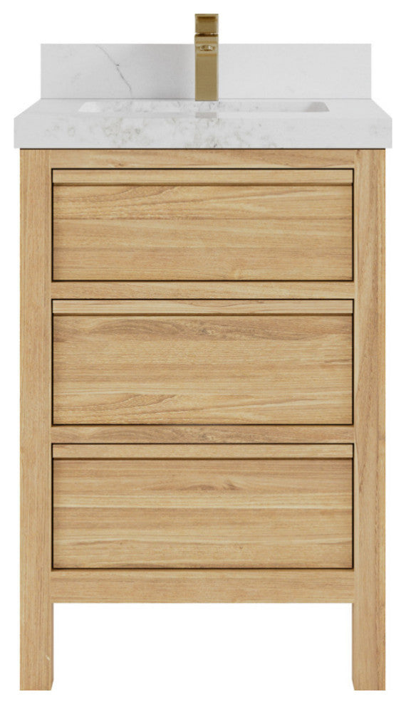 Elizabeth 24 Single Sink Bath Vanity in Light Natural Teak 2" Calacatta Nuvo