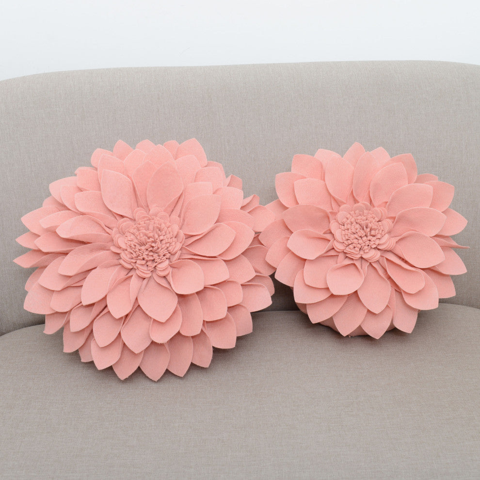 Felt Flower Design Throw Pillow, 16"x16", Rose
