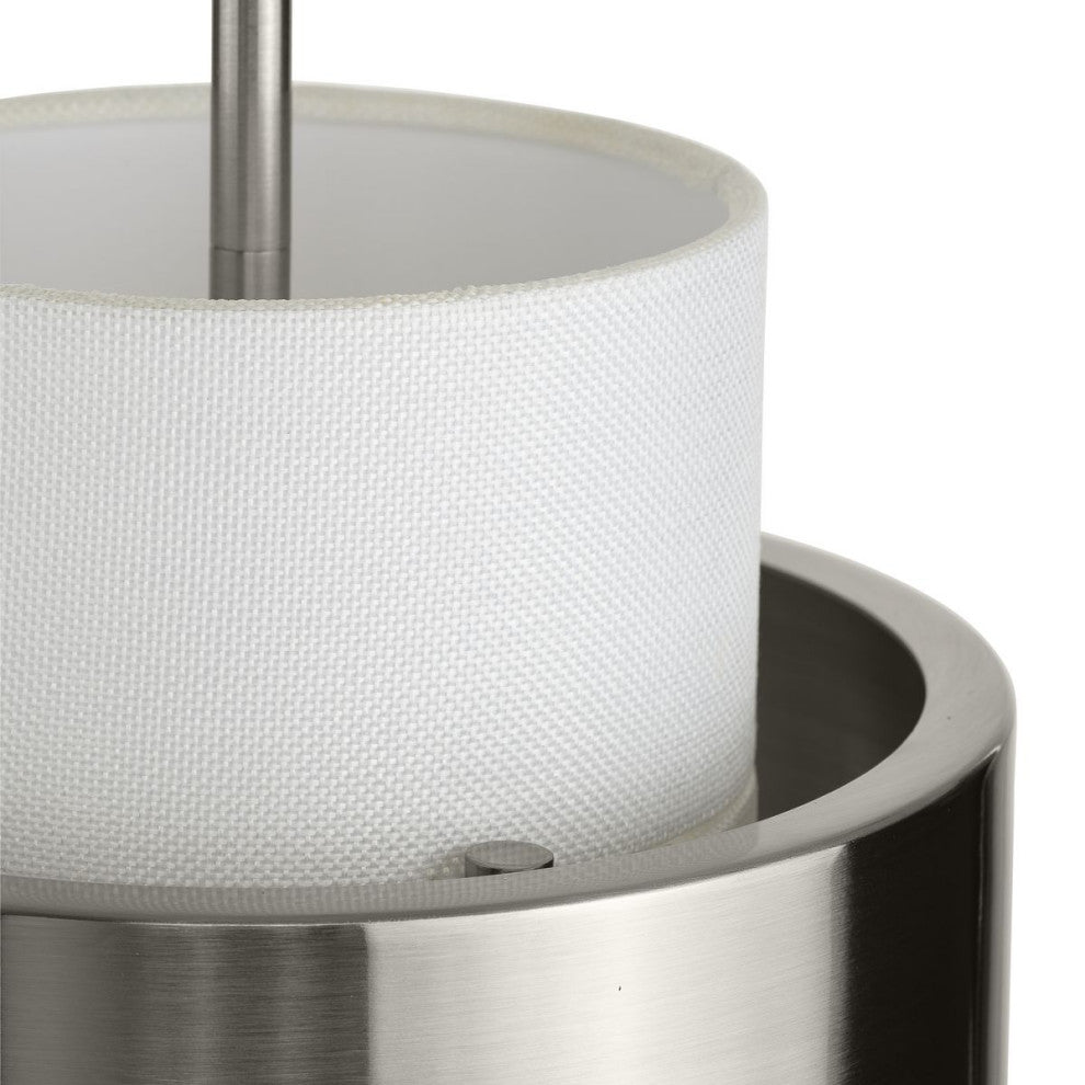 Silva Collection One-Light Brushed Nickel White Linen Shade Pendant