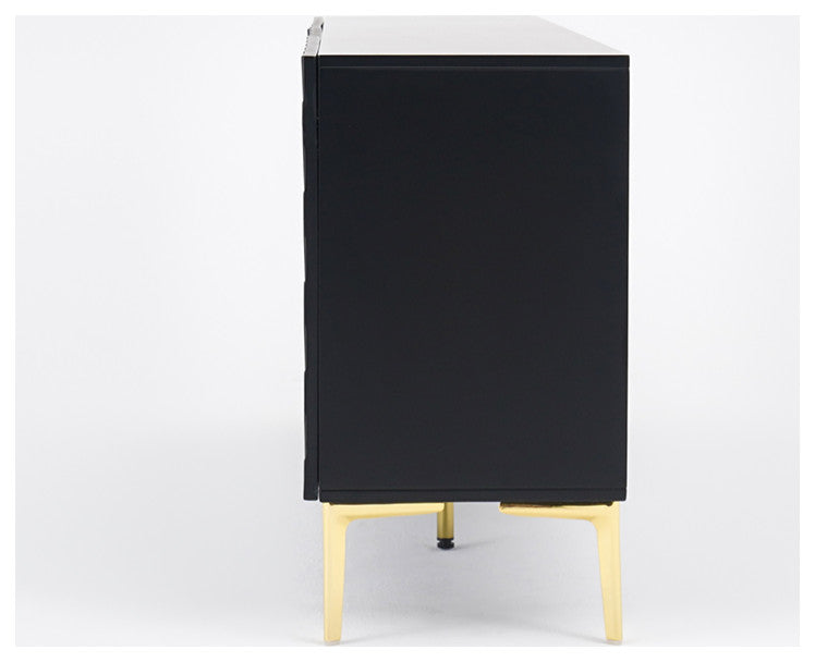 Modern 70.9" Black Buffert Sideboard Table with Gold Legs & 3 Doors, Black
