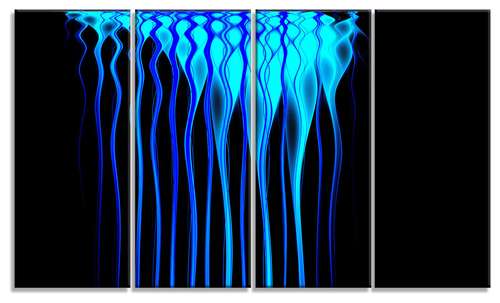 Blue Flames Fractal Pattern, Abstract Art on Canvas, 48"x28", 4 Panels