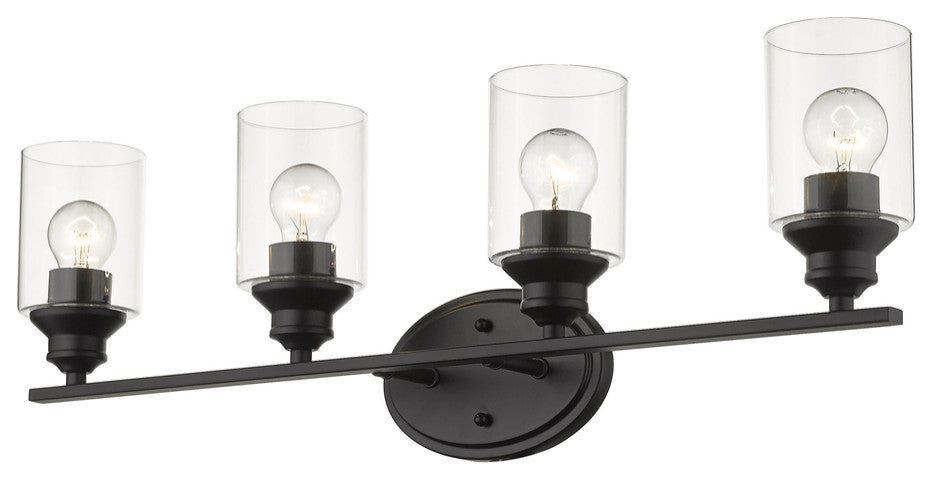 Four Light Matte Black Wall Light with Clear Glass Shade