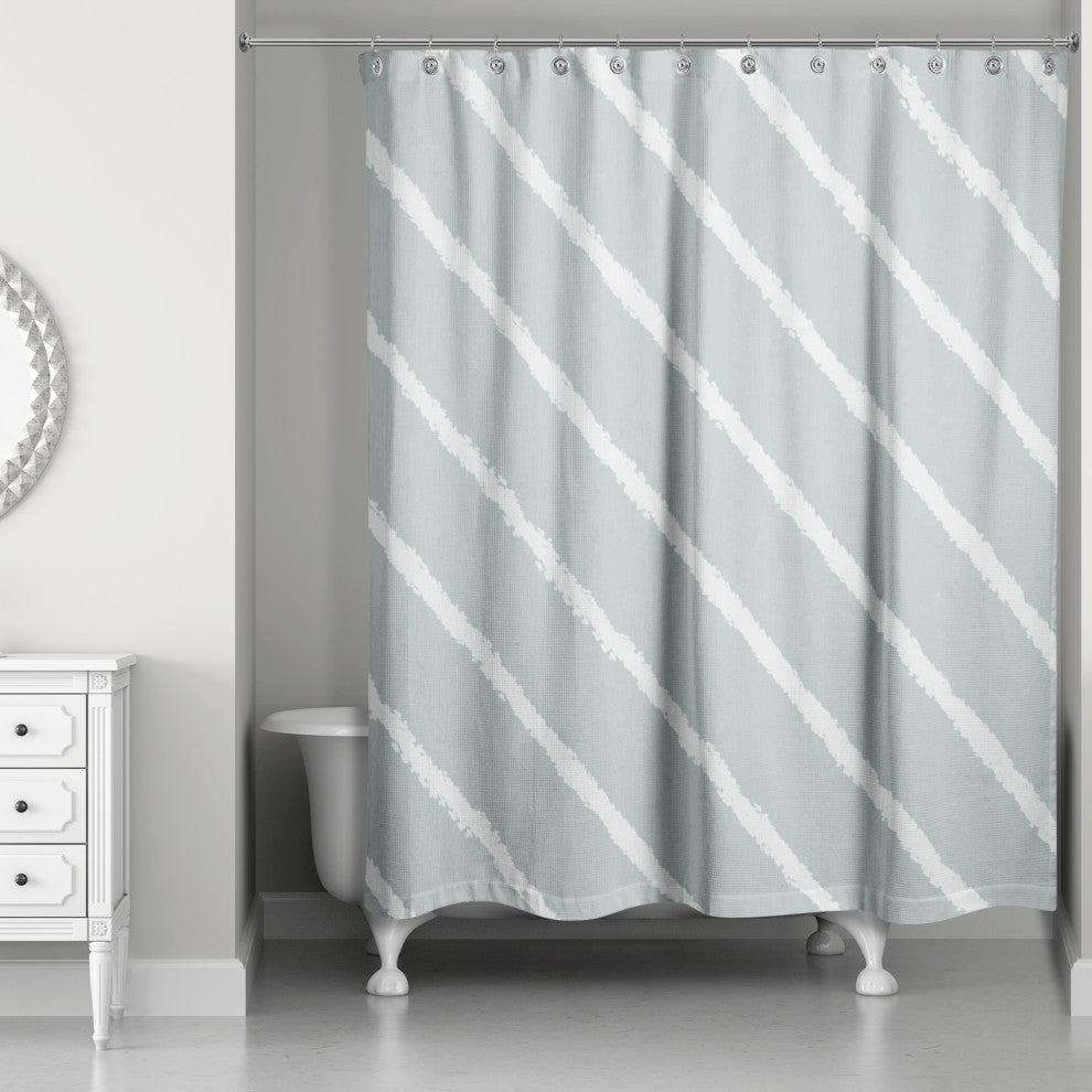 Soft Blue Diagonal Stripes 71x74 Shower Curtain