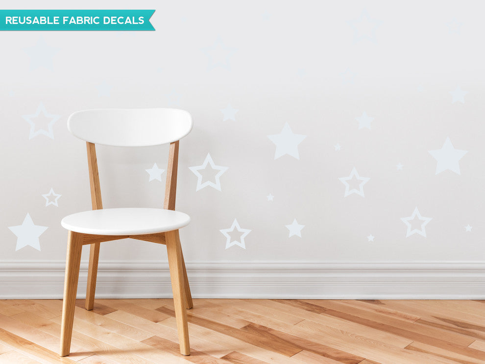 Stars Fabric Wall Decals, Set of 52 Stars in Various Sizes, Light Grey