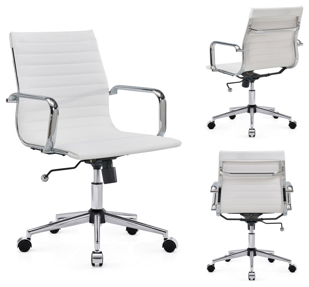 LUXMOD Mid Back PU Computer Office Desk Chair, White