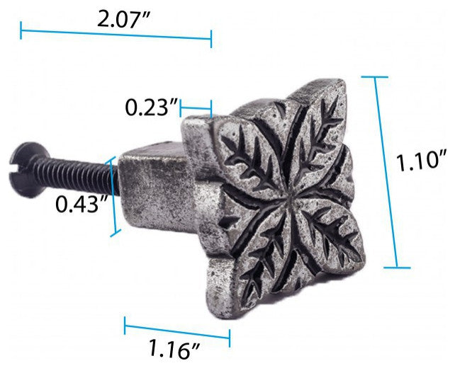 Flower Iron Cabinet Knob Pewter Finish Cabinet Hardware Pack of 4