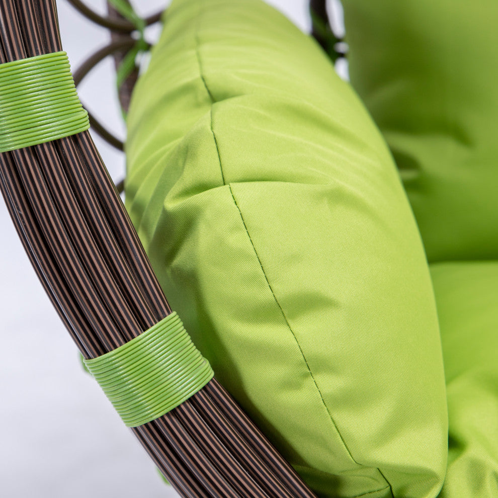 Outdoor Patio Hanging Hammock Wicker Egg Swing Lounge Chair with Green Cushion