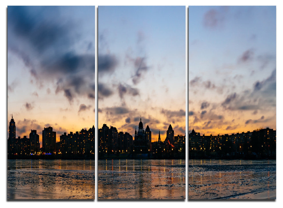 "Sunset With Clouds in Kiev Panorama" Metal Wall Art, 3 Panels, 36"x28"