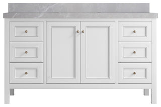 Nashville 60" Single Bathroom Vanity, White 2" Pearl Light Gray