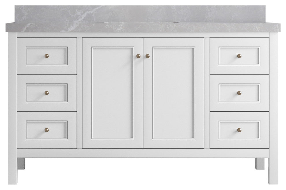 Nashville 60" Single Bathroom Vanity, White 2" Pearl Light Gray