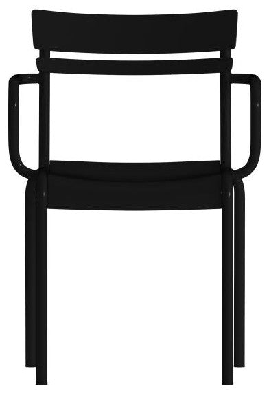 Nash Commercial Grade Steel Indoor-Outdoor Stackable Chair with 2 Slats and Arms, Black
