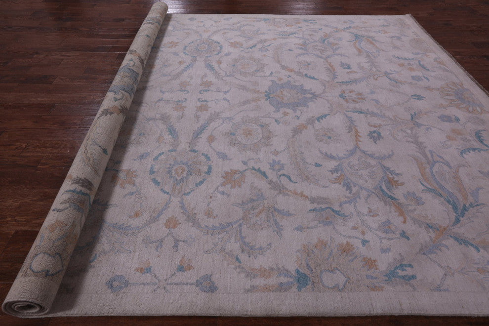 Peshawar White Wash Hand-Knotted Wool Rug 9' 11" X 13' 11" Q9540