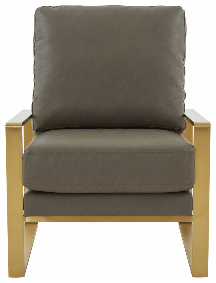 LeisureMod Jefferson Faux Leather Accent Armchair With Gold Frame, Grey