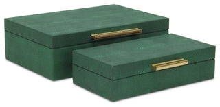 Lusan Rectangular Decorative Box Set, Green Faux Shagreen