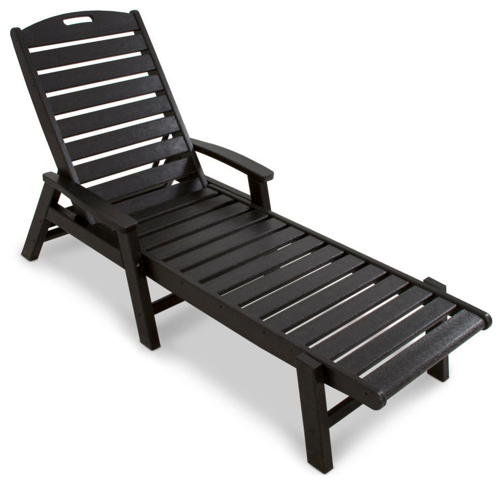 Yacht Club Chaise With Arms - Stackable, Charcoal Black